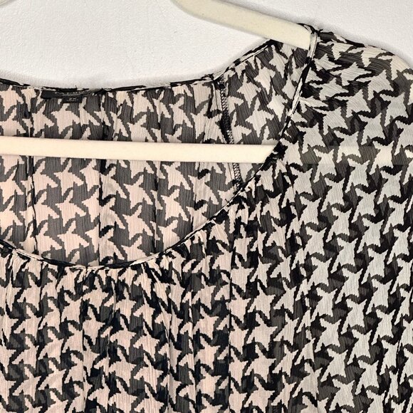 Talbots Sheer Blouse Womens 2X Black White Sheer Puff Sleeve Office Houndstooth - Picture 4 of 7